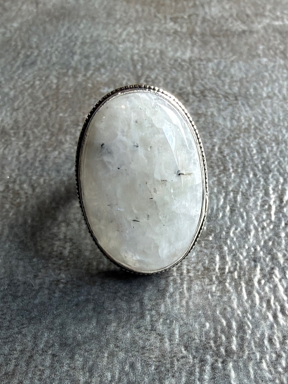 Vintage Boho Style Rainbow Moonstone Gemstone Ring Size 7.5 Silver 925 Overlay
